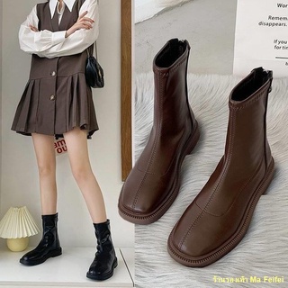 สินค้า Spot #🍀🔥รองเท้าบูท Martin ทรงสกินนี่ปีใหม่ New Plus Velvet สไตล์เกาหลี Single Boot Mid-Tube Small Short Boots Women