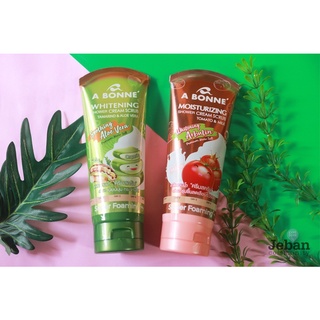 A BONNE MOISTURIZING SHOWER CREAM SCRUB TOMATO&amp;MILK เอบอนเน่ สครับ เกลือขัดผิว สูตรมะเขือเทศผสมนม 350 g. (1 หลอดX