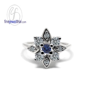 Finejewelthai-แหวนไพลิน-ไพลินแท้-แหวนเพชรCZ-แหวนเงินแท้-พลอยประจำเดือนเกิด-Blue-Sapphire-Silver-Ring-Birthstone-R1293bl