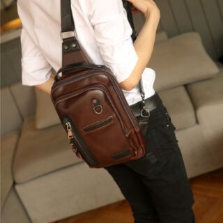 LT06 กระเป๋าคาดอก กระเป๋าผู้ชาย กระเป๋าแฟชั่นเกาหลี (สีน้ำตาล)