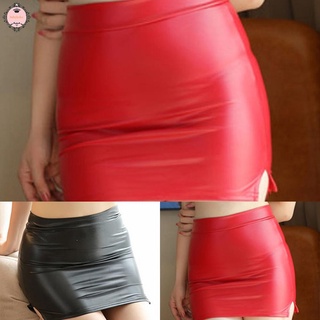 Womens Sexy PU Leather Slit Mini Skirt Low Waist Tight Stretch Wet Look Skirts High Quality