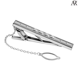 ANGELINO RUFOLO Tie Clip ดีไซน์ Triple Crystal / Jet เข็มหนีบเนคไทโรเดียมคุณภาพเยี่ยม ตัวเรือนสีเงิน