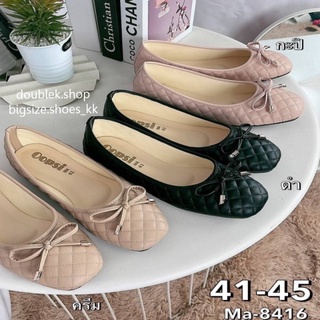 พร้อมส่ง 41-45 ...คัทชูส้นแบน หัวเหลี่ยม หนังเย็บตารางหน้าโบว์