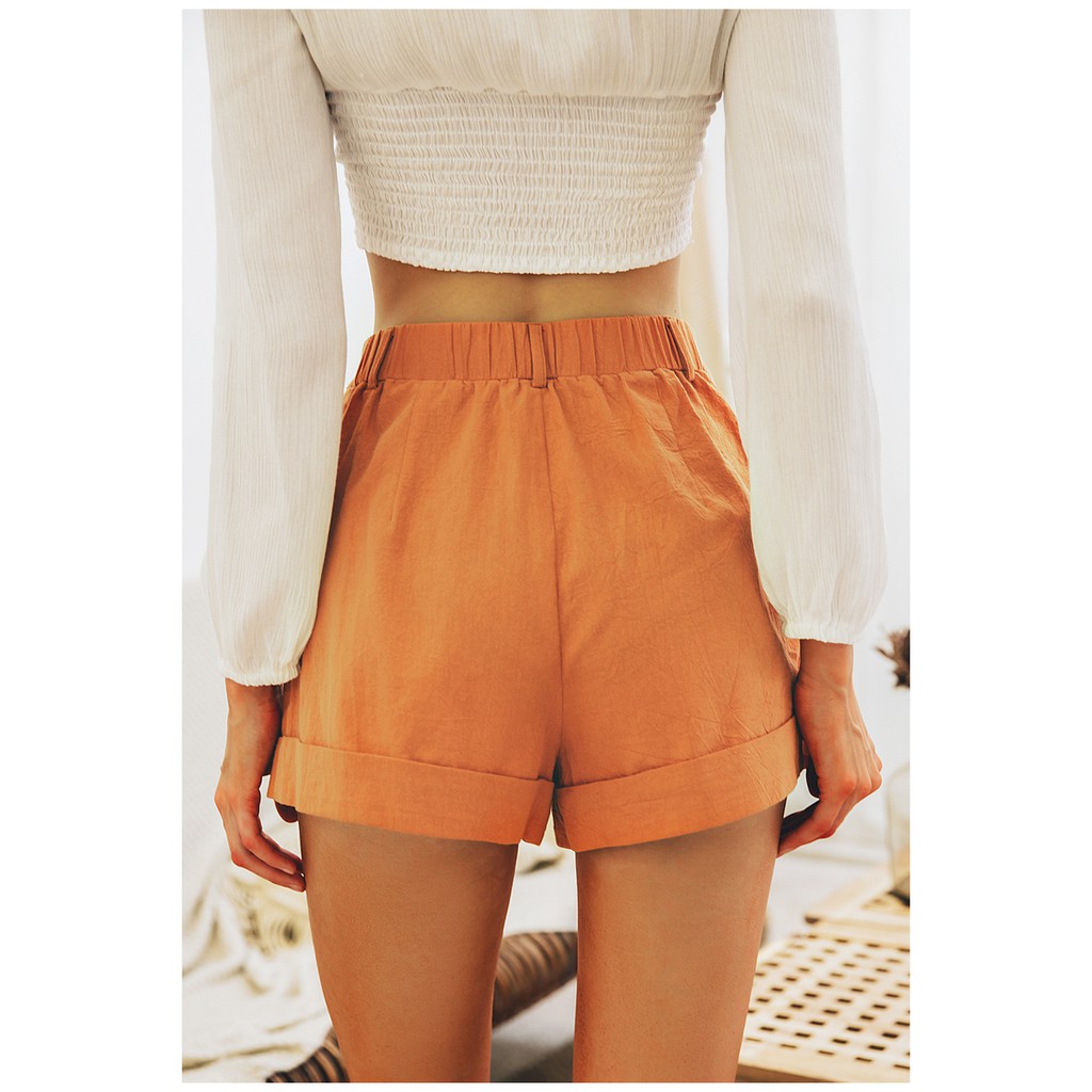 sale-พร้อมส่ง-simplee-casual-buttons-summer-cotton-shorts-orange