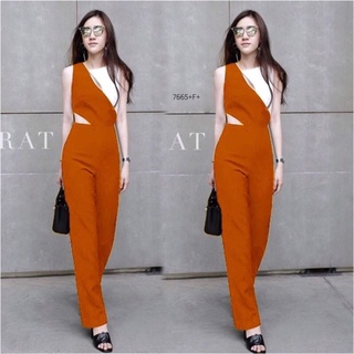 TW7665Jumpsuit ชุดจั้มสูทแขนกู๊ดขายาว แต่งด้านบนเป็นโทน 2 สีแต่งเว้าหน้าอกเล็กๆ มีซิปหลัง เนื้อผ้าทิ้งตัวสวย