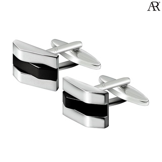 ANGELINO RUFOLO Cufflink(คัฟลิงค์) ดีไซน์Geometry กระดุมข้อมือคัฟลิ้งโรเดียมคุณภาพเยี่ยมตกแต่งด้วยหินออนิกซ์สีดำ/น้ำเงิน