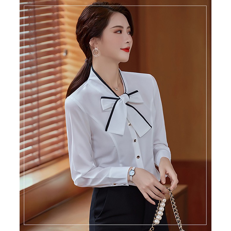 เสื้อเชิ้ตสีขาวแขนยาวใส่ทำงานพร้อมส่งผ้าโพลีเอสเตอร์ใส่สบาย