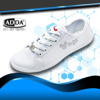 สินค้า ((ใส่code : JANINC30 ลดเพิ่ม30%)) รองเท้าผ้าใบนักเรียนสีขาวผูกเชือก Adda รุ่น 41H04-B1 ลายมิกกี้เม้าส์สุดสวย