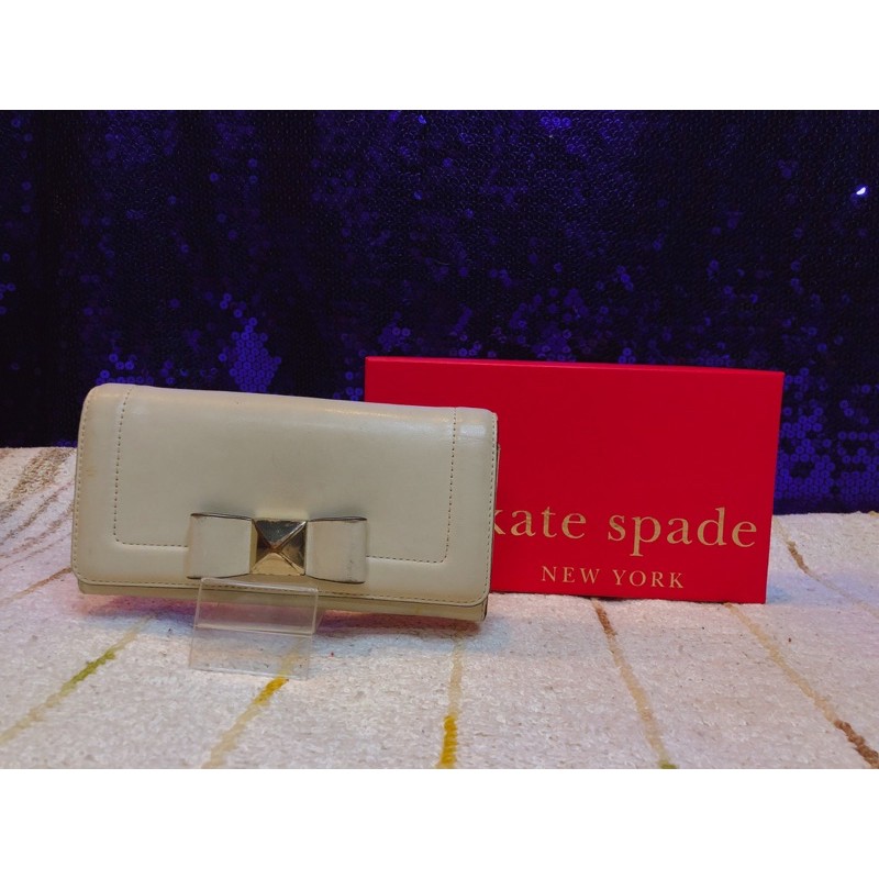 kate-spade-bow-terrace-beige-leather-long-wallet-แท้