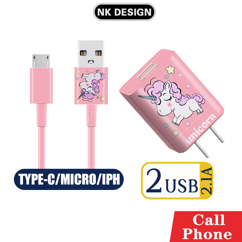 unicorn-สายชาร์จโทรศัพท์-หัวชาร์จ-usb-ลายการ์ตูน-2-1a-2-ชาร์จเร็ว-fast-charge-adapter-ชาร์จได้-2เครื่องพร้อมกัน