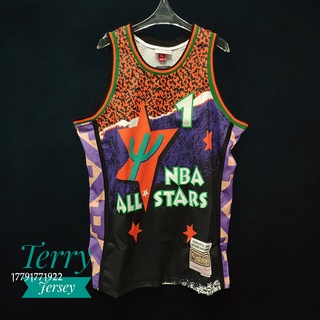 เสื้อกีฬาบาสเก็ตบอล NBA Mitchell &amp; Ness Jersey ของแท้ สําหรับผู้ชาย #1 Anfernee Hardaway 1995 All Star ไม้เนื้อแข็ง ปักลาย ความหนาแน่นสูง สไตล์คลาสสิกย้อนยุค