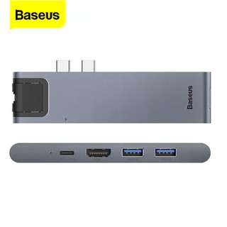 Baseus HUB Type C Adapters 7 in 1 อะแดปเตอร์แปลง ตัวอ่านการ์ด HDMI USB 3.0 RJ45/SD/TF Card สำหรับ Macbook Pro/2017
