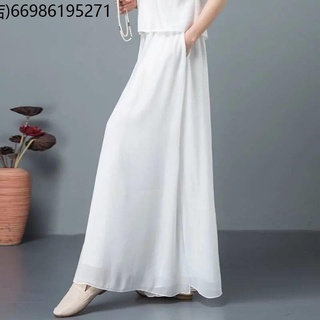 Wide -legged pants double -layer chiffon loose waist thin white black pants skirt