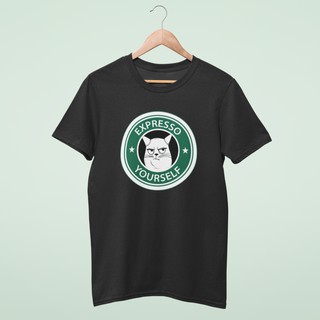 เสื้อยืด XXL BearOgraphY KITTY Coffee Unisex Graphic T Shirt 100% Cotton เสื้อยืดสกรีน ลายแมว สีดำ ไซส์ใหญ่พิเศษ