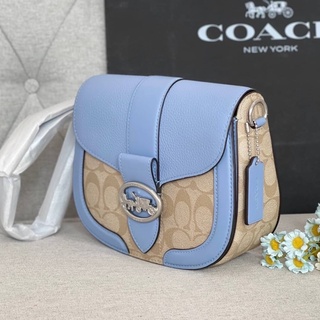 🎀 (สด-ผ่อน) กระเป๋าลายซีสีฟ้า COACH C2806 Georgie Saddle Bag In Signature Canvas