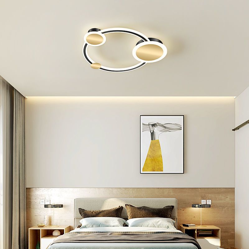 สีทอง-โคมไฟเพดานห้องนอน-ไฟห้องนอนหรูหราสไตล์นอร์ดิก-ไฟเพดาน-led-ไฟเพดานเรียบง่ายและทันสมัย-ไฟแต่งห้อง