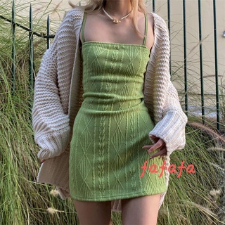 CYTX-Women´s Spaghetti Strap Mini Dress, Sleeveless Solid Color Cable Knit Bodycon Dress