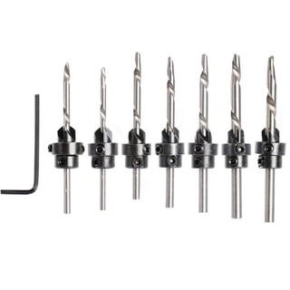 Easy Tool - Countersink and Counterbore Wood Drill Bit Set with Wooden Box - 7 Pieces