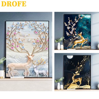 Drofe ( 40X50 ซม . ) ~ Deer Series ~ ภาพจิตรกรรมบนผ้าใบ Diy ไม่มีกรอบรูปสําหรับตกแต่งบ้าน