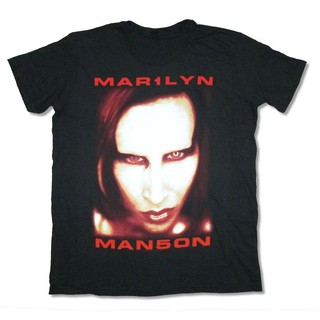 เสื้อยืดแขนสั้นผ้าฝ้ายพิมพ์ลาย Marilyn manson ขนาดใหญ่สำหรับผู้ชาย