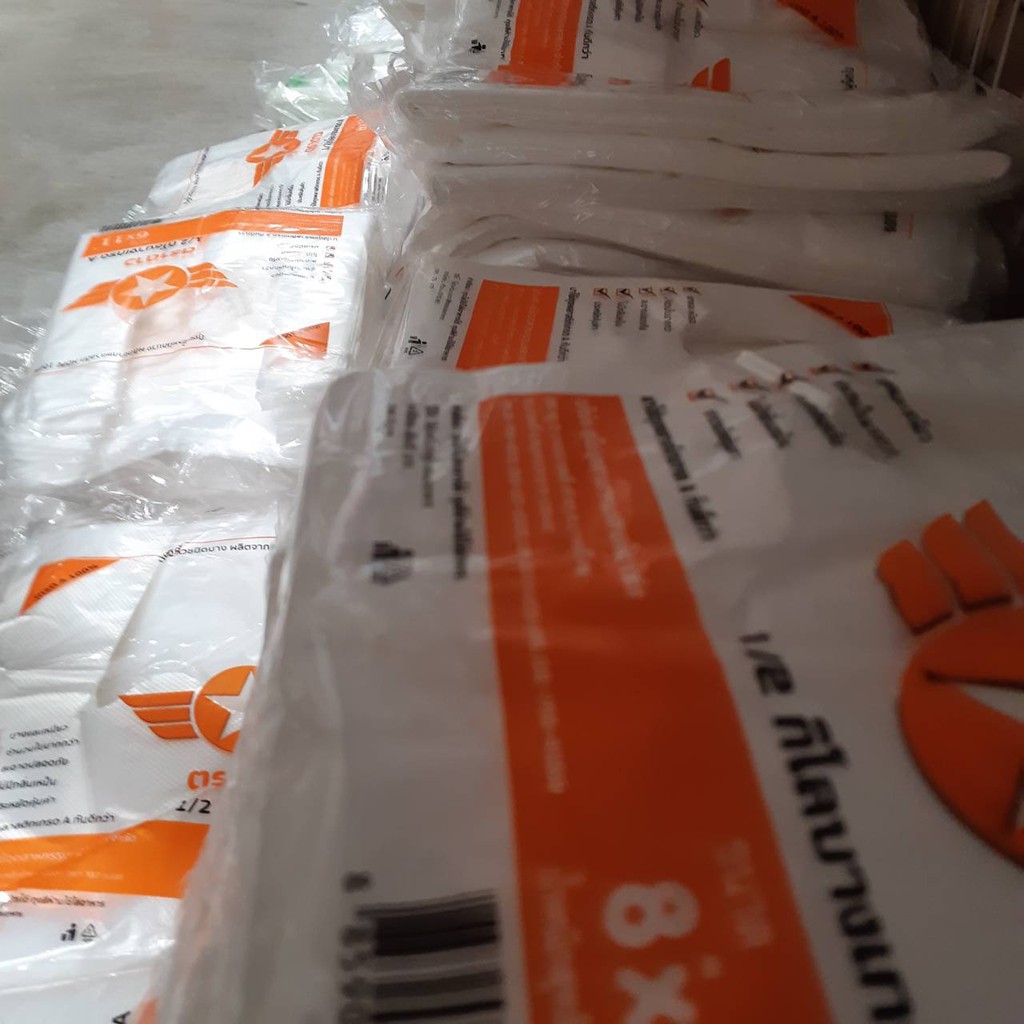 ถุงพลาสติกหูหิ้วชนิดบางเกรด-a-ตราดาวสีส้ม-คละขนาด-น้ำหนัก-500-กรัม