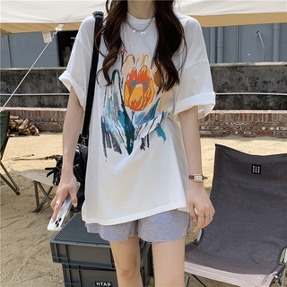 anna🍭 2324 เสื้อยืดแขนสั้นพิมพ์ลาย เสื้อยืดสาวอวบแฟชั่น oversize เสื้อแฟชั่นสไตล์เกาหลีน่ารัก