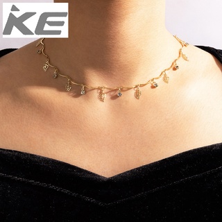 Necklace Jewelry Hollow Leaf Rhinestone Fringe Wave Chain Single Alloy Necklace for girls for