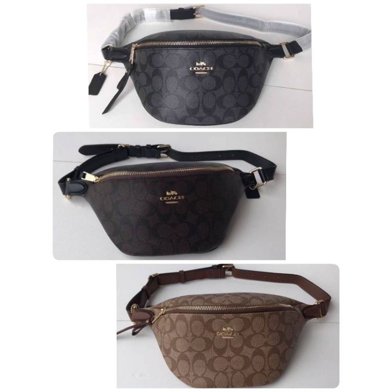 กระเป๋าคาดอก-เอว-coach-แท้-coach-belt-bag-in-signature-canvas-brown-black-imitation-gold