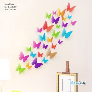 PVC Transparent wall sticker สติ๊กเกอร์ติดผนัง 3D butterfly HD006 (กว้างfree.xสูงfree.)