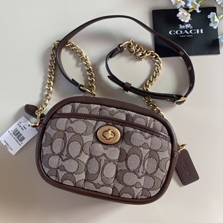 🎀 (สด-ผ่อน) กระเป๋าสะพายสายโซ่ ลายซี Oak Maple C5275 COACH SMALL CAMERA BAG IN SIGNATURE JACQUARD WITH QUILTING