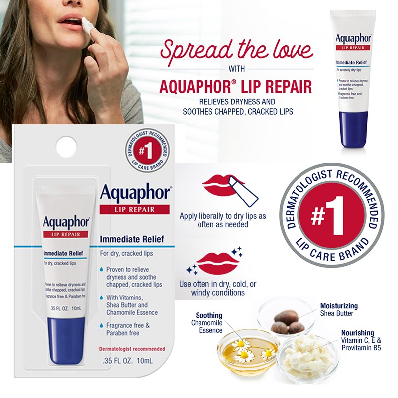 usa-ลิปบาล์ม-ฟื้นฟูริมฝีปากให้มีสุขภาพดี-ลิปสติก-ลิปมัน-aquaphor-lip-repair-ointment-long-lasting-moisture