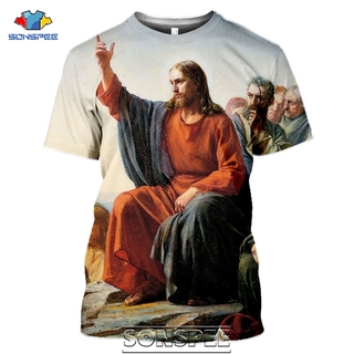 2020 เสื้อยืดลําลอง แขนสั้น พิมพ์ลายการ์ตูน SONSPEE Religion Christ Jesus แนวสตรีท สไตล์ฮาราจูกุ สําหรับผู้ชาย