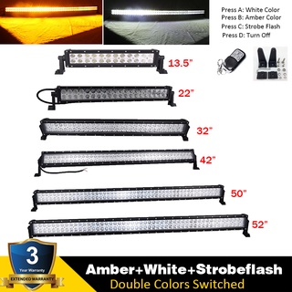 Straight/Curved 7/13.5/22/32/42/50/52&quot;inch LED Light Bar Amber/White/Strobeflash Wireless Remote Dual Colors Offroa