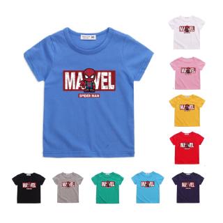 สินค้า เสื้อยืดเแขนสั้น ผ้าฝ้าย ลายการ์ตูน Spider-Man แฟชั่นสำหรับเด็กผู้ชาย 8 สี