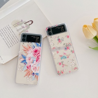 เคสโทรศัพท์มือถือ แบบใส ลายดอกไม้น่ารัก สําหรับ Samsung Galaxy Z Flip 3 4 5 Z Flip5 Flip3 Flip4
