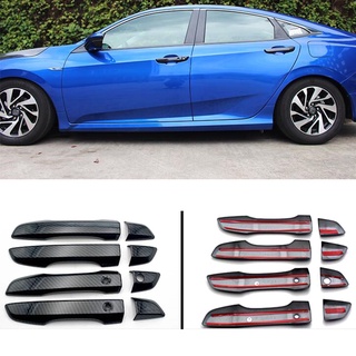 ฝาครอบมือจับประตูคาร์บอนไฟเบอร์ 8 ชิ้น / ชุด สําหรับ Honda Civic ☆Bjfranchiseamo