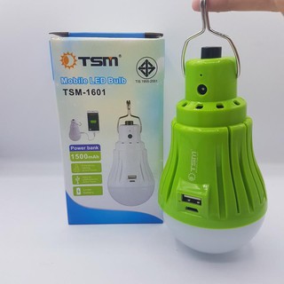 TSM-1601 LED BULB  หลอดไฟ LED E27 16 LED  กันน้ำแสงขาวแบบชาร์จไฟได้พกา พร้อมขาแขวน แบต1500mAh เป็นPowerBank สีเขียว