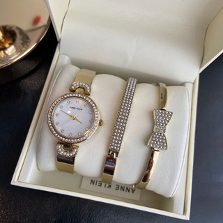 🎀 (สด-ผ่อน) ส่งฟรี นาฬิกา สีทอง พร้อม set กำไลข้อมือ #AK3466GST Anne Klein Womens Swarovski Crytal  Gold Tone