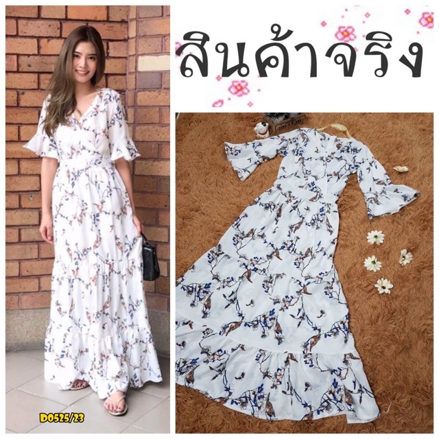 maxi-dress-เดรสยาวลายดอกไม้-ทรงไขว้อก