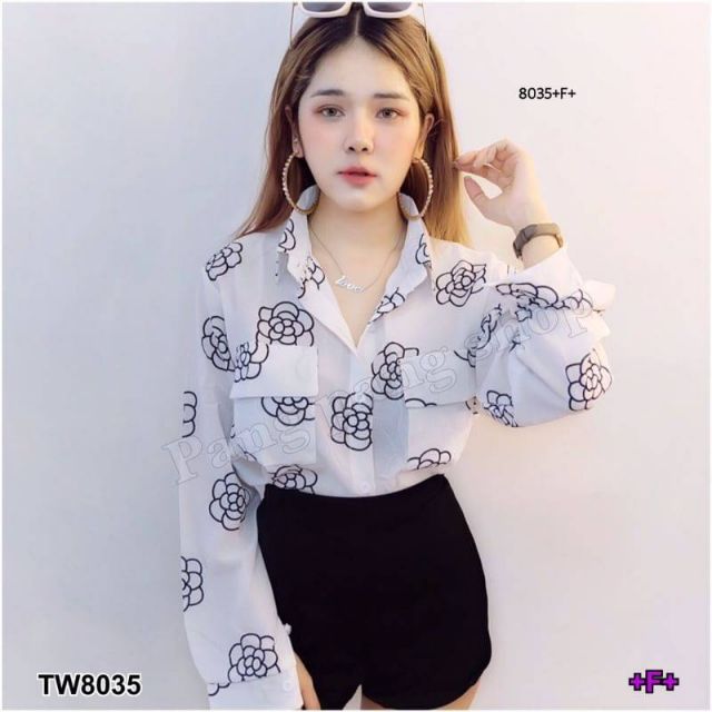 lt-tw8035-gt-set2ชิ้น-เสื้อแขนยาว-ผ้าไหมอิตาลี่พิมพืลายดอกไม้-มาพร้อมกางเกงผ้าซาร่าขาสั้น-เอวยืดสม็อคหลัง