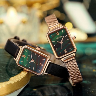 นาฬิกาแฟชั่นสตรี ศิลปะอารมณ์ เรียบง่าย แผ่นสี่เหลี่ยมเล็กกันน้ำ สีเขียวมรกต นาฬิกาข้อมือสีเขียวขนาดเล็ก green