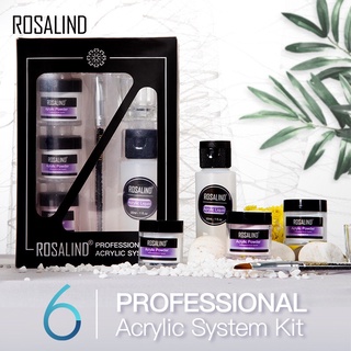 Rosalind Acrylic Set  Kit 6 pcs. /ชุดอะคลิลิค ต่อเล็บ และปั้นนูน ครบชุด 3 สี พร้อมน้ำยาและพู่กัน+แก้ว 6 ชิ้น /เซ็ท