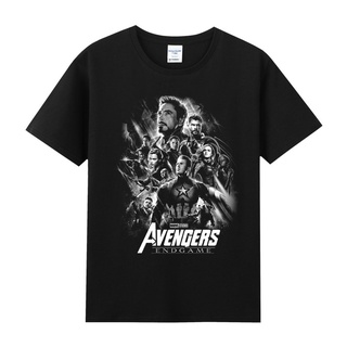 เสื้อยืดโอเวอร์ไซส์☒♝Marvel 10th Anniversary Avengers Alliance Iron Man Spider-Man US Team Thanos รอบเสื้อผ้าผ้าฝ้ายแขนส