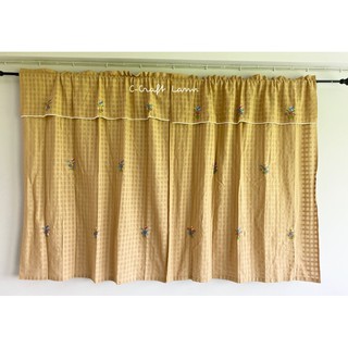 ผ้าม่านผ้าฝ้ายสีน้ำตาลสไตล์ล้านนา ปักมือ ขนาด110x130cm ผ้าม่านหน้าต่าง