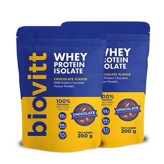 สินค้า ทานได้ 10 วัน | เวย์ช็อกโกแลต แพ็ค 2 ซอง biovitt Whey Protein Isolate 200 g. ไบโอวิต เวย์โปรตีน โปรตีน 34 กรัม