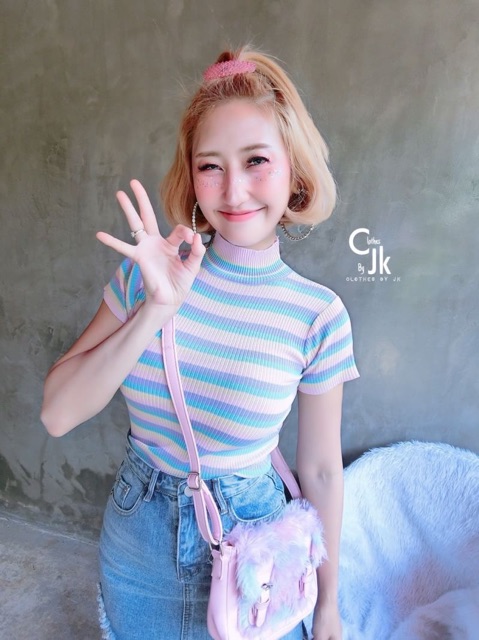 เสื้อไหมพรมแขนสั้นสีพาสเทล
