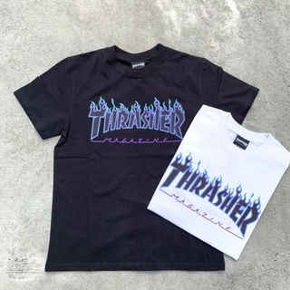 เสื้อยืดBlack / White Cotton Combed 30s Thrasher Graphic Logo DTF Printed Round Neck Short Sleeve Tshirt Size M L XL for