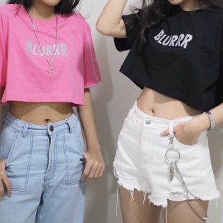 [ส่งฟรี] เสื้อครอป เอวลอย สกรีนลายสะท้อนแสง —BLURRR reflex Crop Top