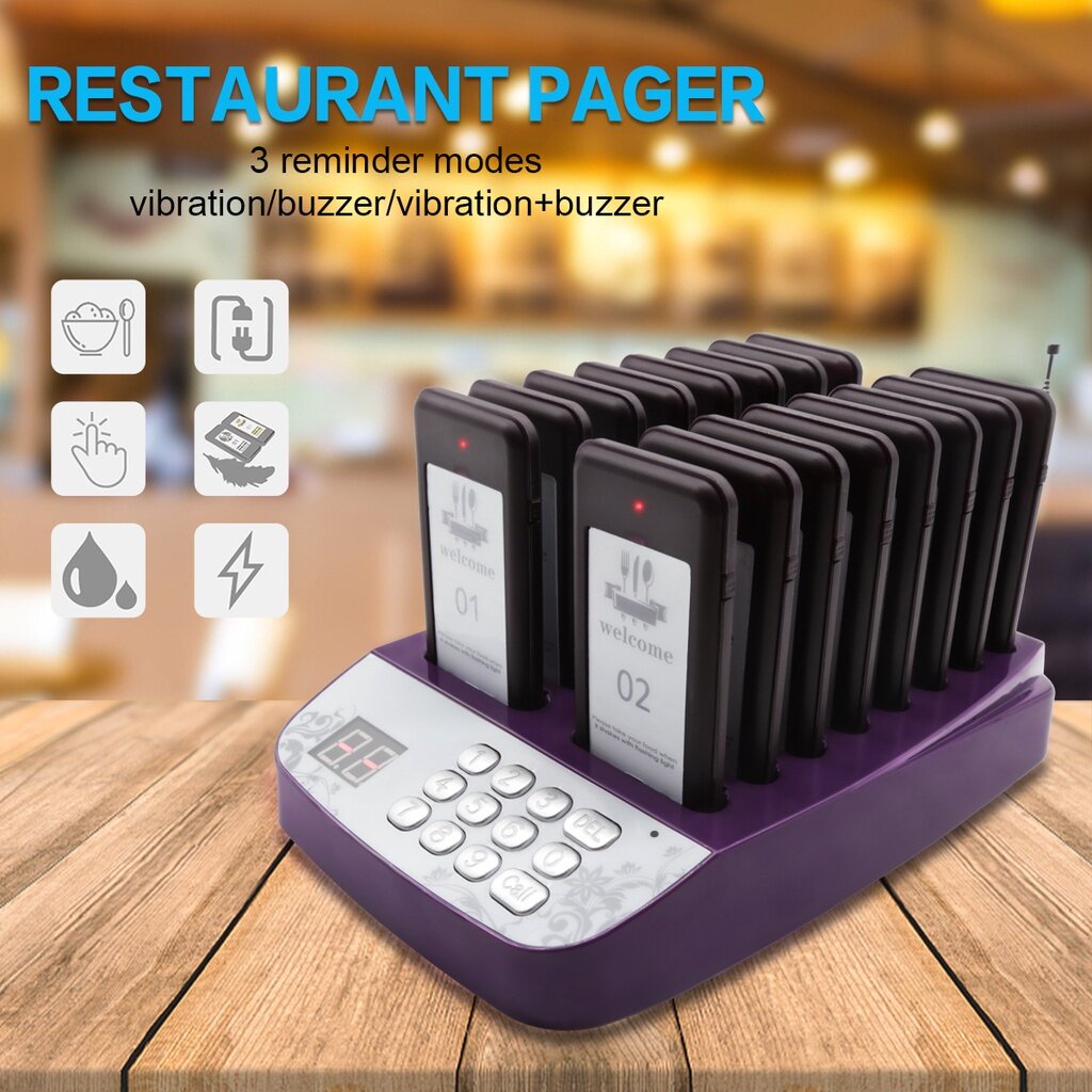 จัดส่ง1-2วัน-เครื่องเรียกคิวไร้สาย-16-เพจเจอร์-ปลั้กus-100-240v-wireless-pager-system-restaurant-queuing-calling-system