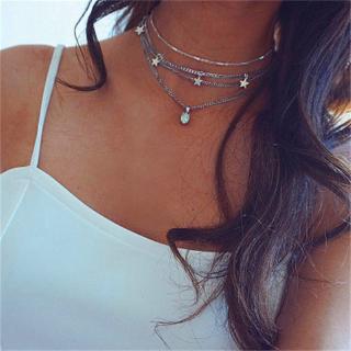 Vintage Silver Color Multilayer Star Opal Necklace for Women Bohemian Choker Collar Party Jewelry Necklace 2020 Fashion Jewelry